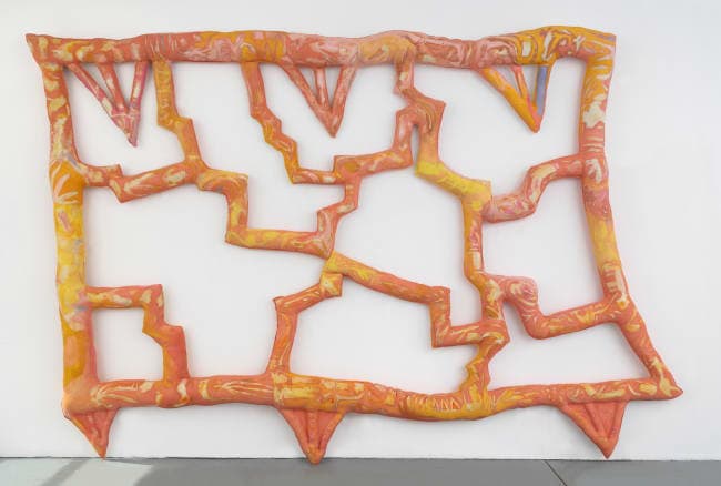 Meg Lipke MATRILINES, 2025 Acrylic, beeswax resist, dye on muslin, fiber and thread 108 x 164 x 5 inches